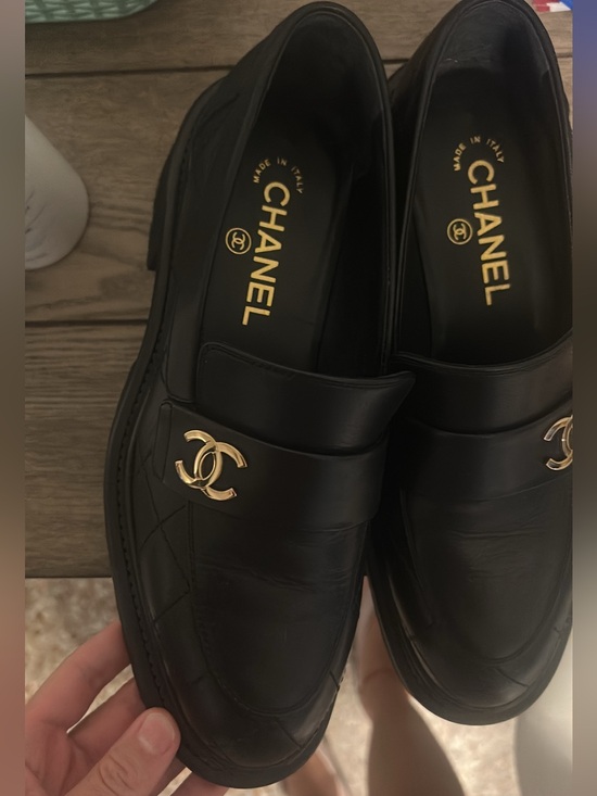 CHANEL Shoes - CHANEL Black Leather Loafers with Gold CC Hardware